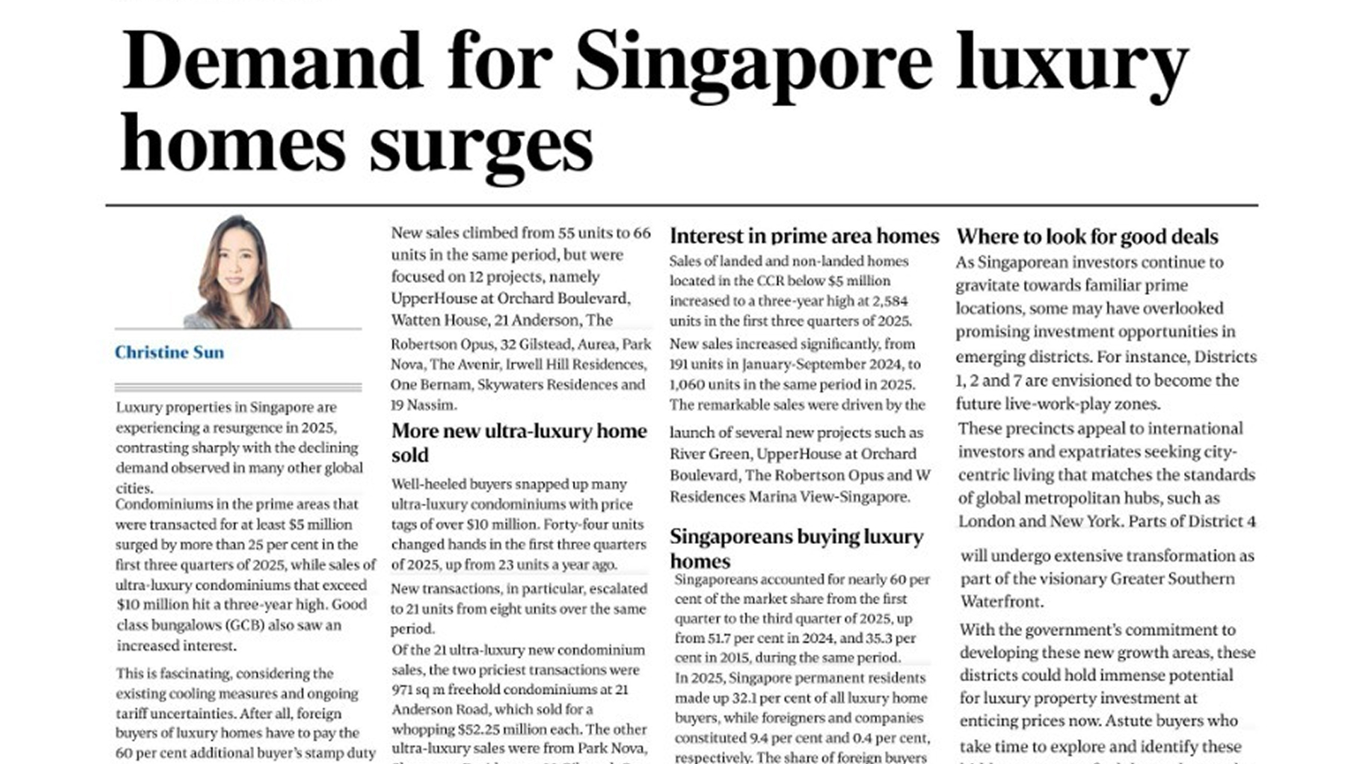 New article - Demand for Singapore luxury homes surges